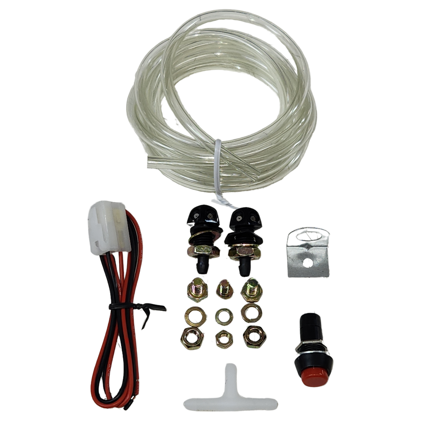 Windscreen washer bottle kit with stainless bracket, mounts on strut tower